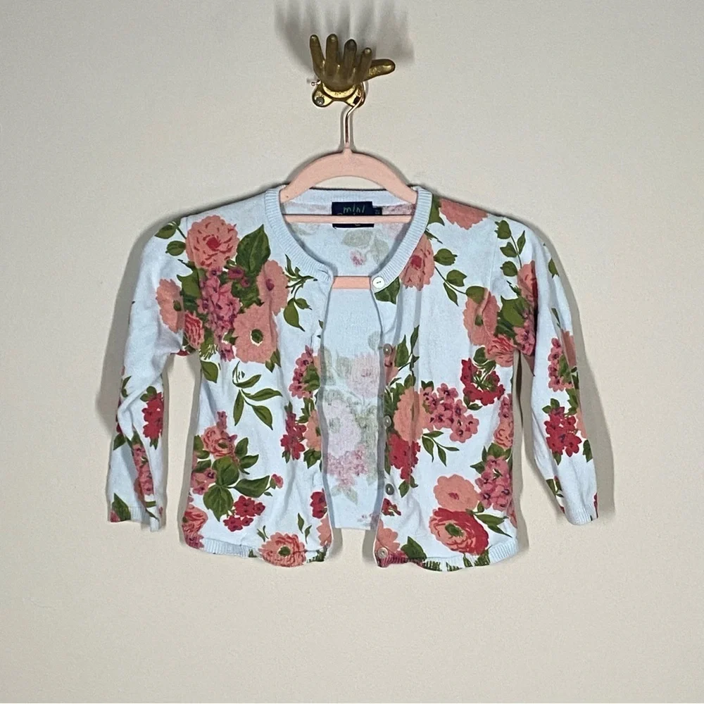 Mini Boden Floral Cotton Cardigan – Size 3–4Y